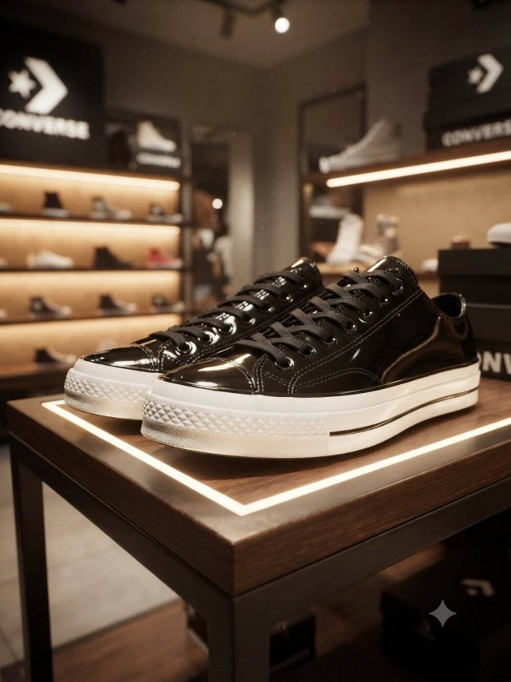 Converse Low Top Sneakers - Black Patent with White Sole